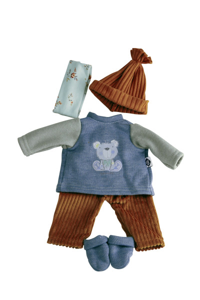 Kleidung zu Puppe Schlummerle 32 cm, winterlich grau/braun/blau