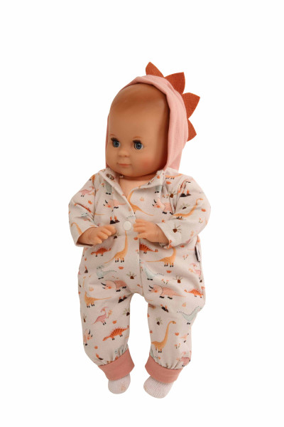 Puppe Schlummerle 32 cm mit Malhaar und blauen Schlafaugen, Overall Dino