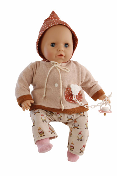 Baby Amy 45 cm mit Schnuller, Malhaar,blaue Schlafaugen, Kleidung rose Wichtel