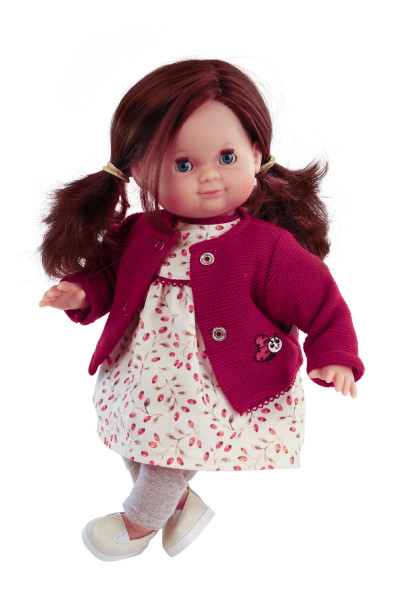 Puppe Schlummerle 32 cm braune Haare, blaue Schlafaugen, Kleidung Hagebutte