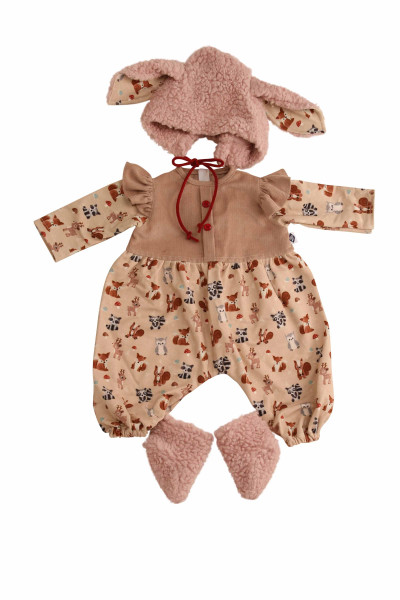 Kleidung zu Puppe 52 cm Julchen/Peterle/Klara/Elli winterlich mit Wildtieren bedruckt