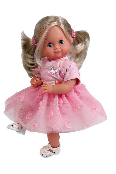 Puppe Schlummerle 32 cm blonde Haare, blaue Schlafaugen, Prinzessinnenkleid rose/weiss