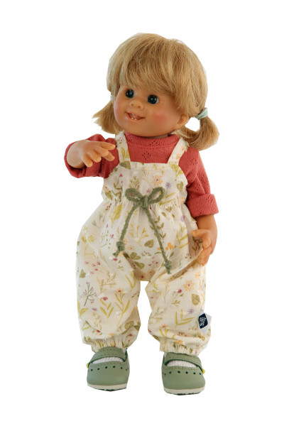 Puppe Müller-Wichtel Ida 25 cm blonde Haare, Blumenoverall