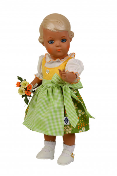 Puppe Inge 34 cm blonde Malhaare, blaue Augen, Dirndl