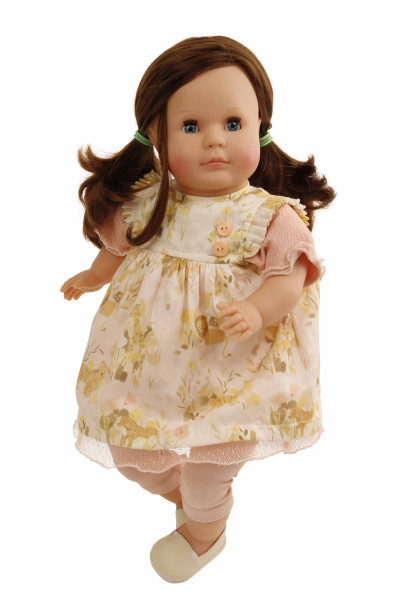 Puppe Hanni 45 cm braune Haare, blaue Schlafaugen, Kleidung Safari