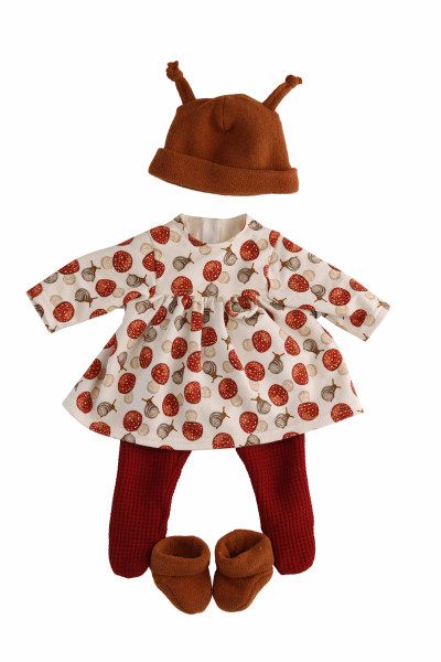 Kleidung zu Puppe 37 cm Lenchen/Strampelchen/Schlenkerle/Schlummerle, Kleidung weiss/rot mit Pilzen