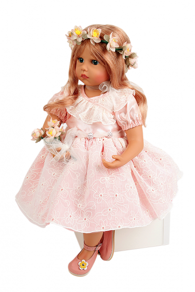 Puppe Elena sitzend 53 cm von Sybille Sauer rotblonde Haare, rose Sommerkleid