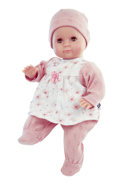 Puppe Schlummerle 32 cm mit Malhaar und braunen Schlafaugen, Kleidung rose/weiss