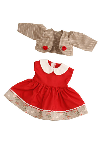 Kleidung zu Stehpuppe 41 cm Sommerkleid rot/taupe