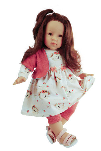 Puppe Elli 52 cm braune Haare, braune Schlafaugen, Kleidung Mäuschen