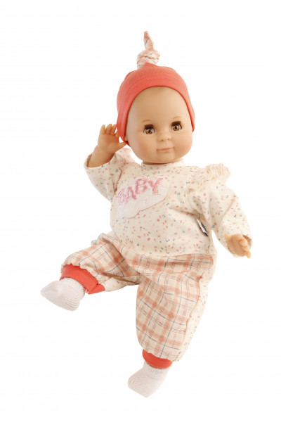 Puppe Schlummerle 32 cm mit Malhaar und braunen Schlafaugen, Kleidung rose/weiss