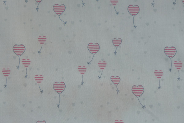 fine, thin batiste 100% cotton printed with heart balloons