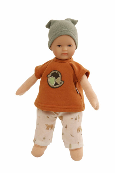 Puppe Schmuserle 30 cm Malhaar, braune Malaugen, Kleidung Bärchen