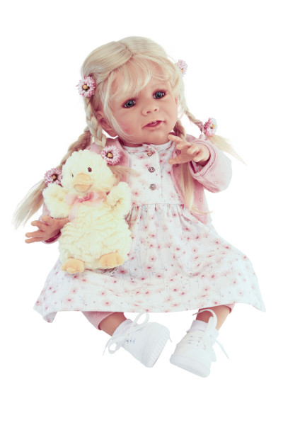 Puppe Femke 60 cm von Karola Wegerich blonde Haare, Kleidung rose/weiss