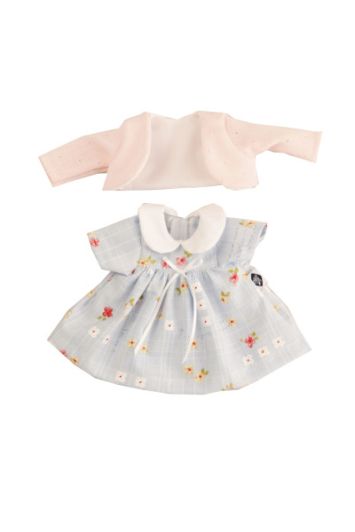 Kleid zu Stehpuppe alt 29 cm Sommerkleid rose/blau