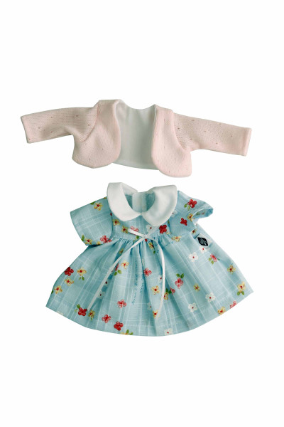 Kleid zu Stehpuppe alt 29 cm Sommerkleid rose/blau