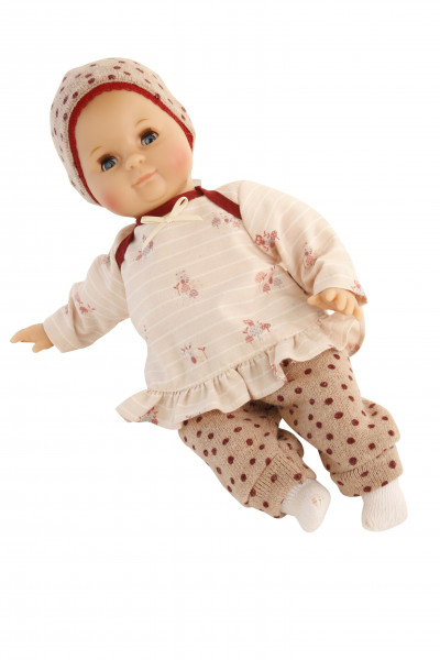 Puppe Schlummerle 32 cm mit Malhaar und blauen Schlafaugen, Kleidung rose/weinrot