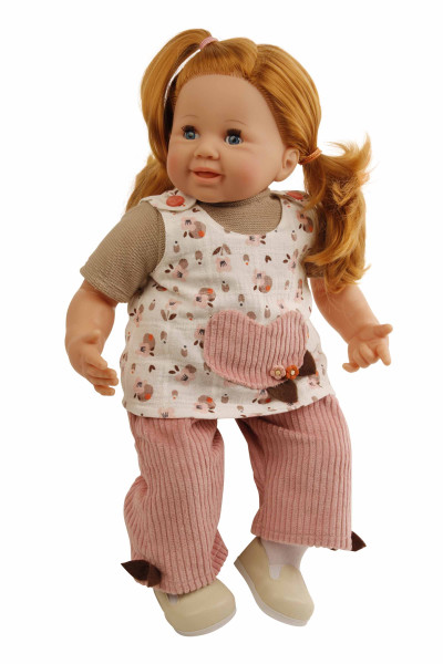 Puppe Klara 52 cm rote Haare, blaue Schlafaugen, Kleidung rose/braun