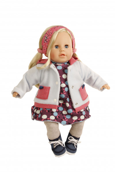 Puppe Susi 45 cm blonde Haare, blaue Schlafaugen, Kleidung winterlich in blau/grau