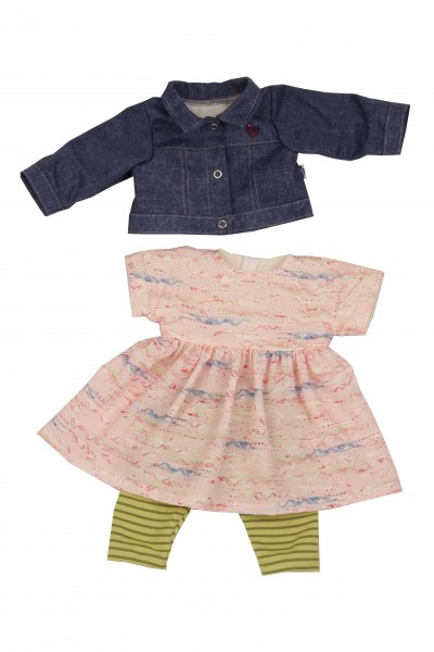 Kleidung zu Puppe 52 cm Klara/Julchen/Elli rose/grün mit Jeansjacke