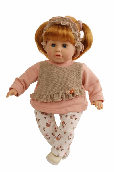 Puppe Susi 45 cm rote Haare, blaue Schlafaugen, Kleidung rose/braun