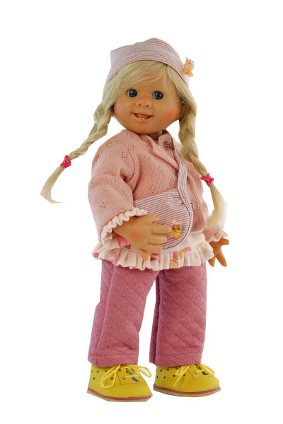 Puppe Müller-Wichtel Fiona 30 cm blonde Haare, Kleidung rose