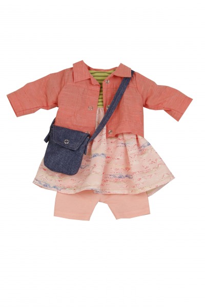 Kleidung zu Puppe 52 cm Elli/ Klara/ Julchen rot/rose/grün mit Tasche