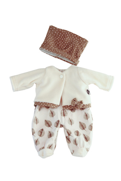 Kleidung zu Puppe Schlummerle 32 cm, rose Overall mit weißer Jacke und braune Tupfenmütze