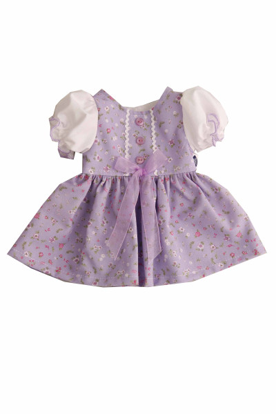 Kleid für Stehpuppe 25 bis 70 cm, Dirndl lila/weiss