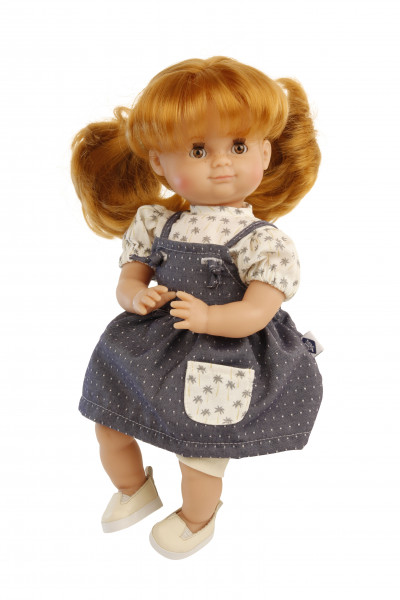 Puppe Schlummerle 32 cm rote Haare, braune Schlafaugen, Kleid beige/blau
