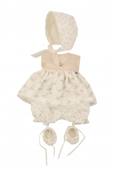 Schwanenkleid zu Baby Strampelchen 31+35+40+45 cm weiss/altgold