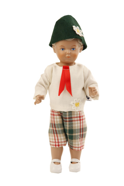 Puppe Hans 18 cm blonde Malhaare, Trchtenkleidung