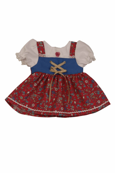 Kleid für Stehpuppe 25 bis 70 cm, Dirndl weiß/blau/rot