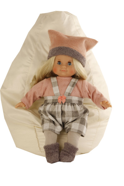 Puppe Schlummerle 32 cm blonde Haare, blaue Schlafaugen,Winterkleidung rose/weiss/grau