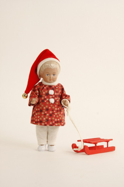 Puppe Ursel 18 cm von 1954 blonde Malhaare, Winterkleidungt-Copy
