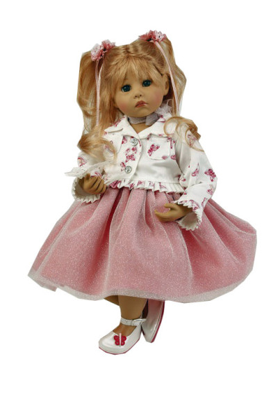 Puppe Elena sitzend 53 cm von Sybille Sauer blond, Schmetterlingskleid