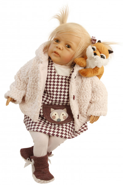 Puppe Leni 50 cm von Gudrun Legler blonde Haare, Kleidung rose/weiss/bran