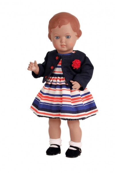 Puppe Erika 41 cm braune Malhaare, Kleidung blau/weis/rot