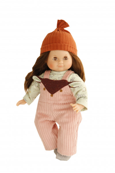 Puppe Schlummerle 32 cm braune Haare, braune Schlafaugen, Winterkleidung mint/rose/braun