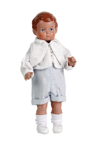 Anzug für Stehpuppe 18 cm blau/weiss