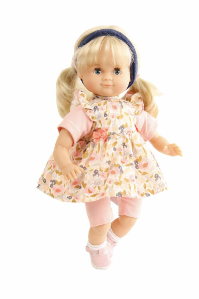 Puppe Schlummerle 32 cm blonde Haare, blaue Schlafaugen,Sommerkleidung rose/weiss