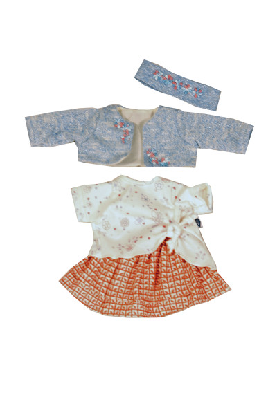 Kleidung zu Puppe Schlummerle 32 cm, sommerliche Kleidung blau/weiss/pink