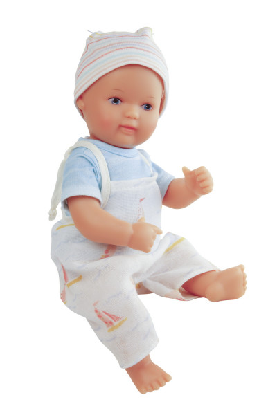 Puppe Mein 1. Baby 28 cm mit Malhaar und blauen Malaugen, maritime Kleidung blau/weiss