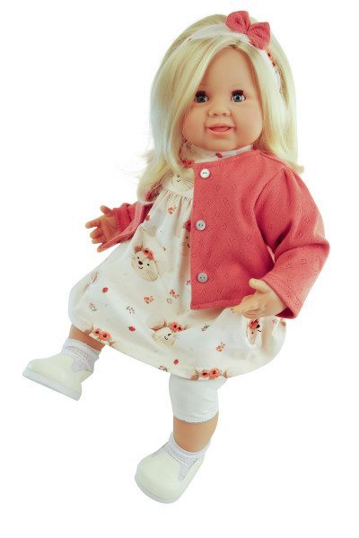 Puppe Klara 52 cm blonde Haare, blaue Schlafaugen, Kleidung Mäuschen