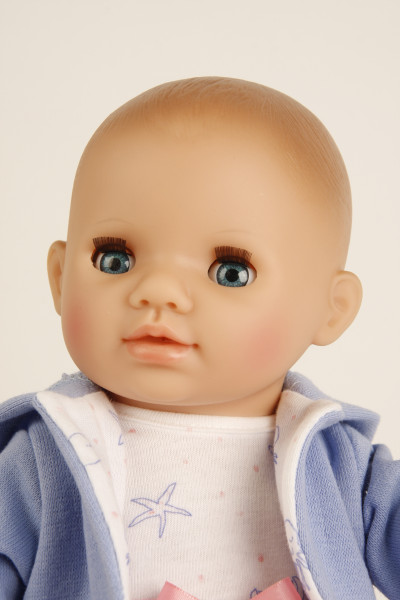 Puppe Sunny 30 cm mit Malhaar und blauen Schlafaugen, Kleidung blau/rose