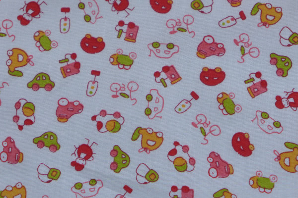 thin, fine batiste 100% cotton white printed with colourful cars