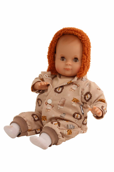 Puppe Schlummerle 32 cm mit Malhaar und braunen Schlafaugen, Overall Löwe