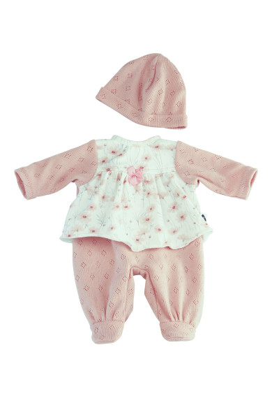 Schildkröt Manufaktur Kleidung zu Puppe Schlummerle 32 cm, Strickoverall mit Kleid und Mütze rose/weiiss