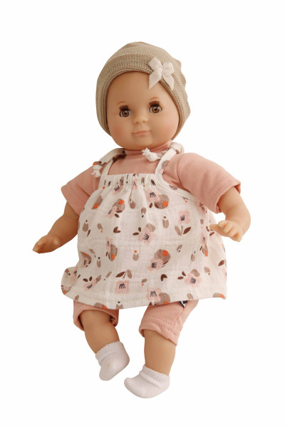 Puppe Schlummerle 32 cm mit Malhaar und braunen Schlafaugen, Kleidung rose/braun
